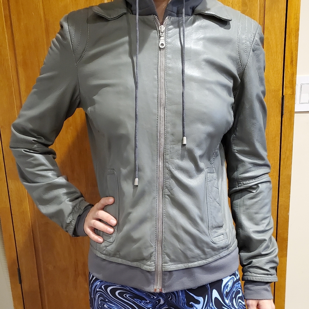 Rudsak gray leather hoodie jacket